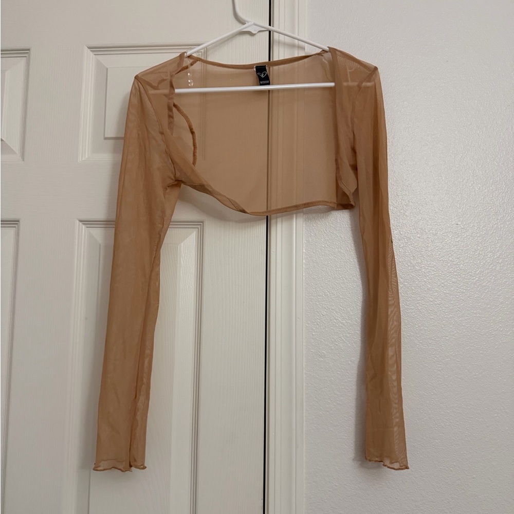 Windsor Sheer Cropped Bolero Shrug in Tan